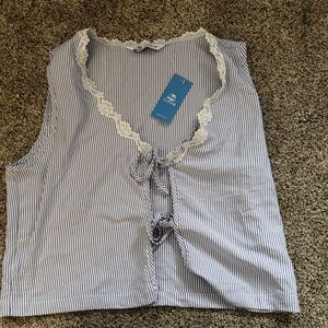 Cupshe Blue and White Striped Lace Trim Blouse